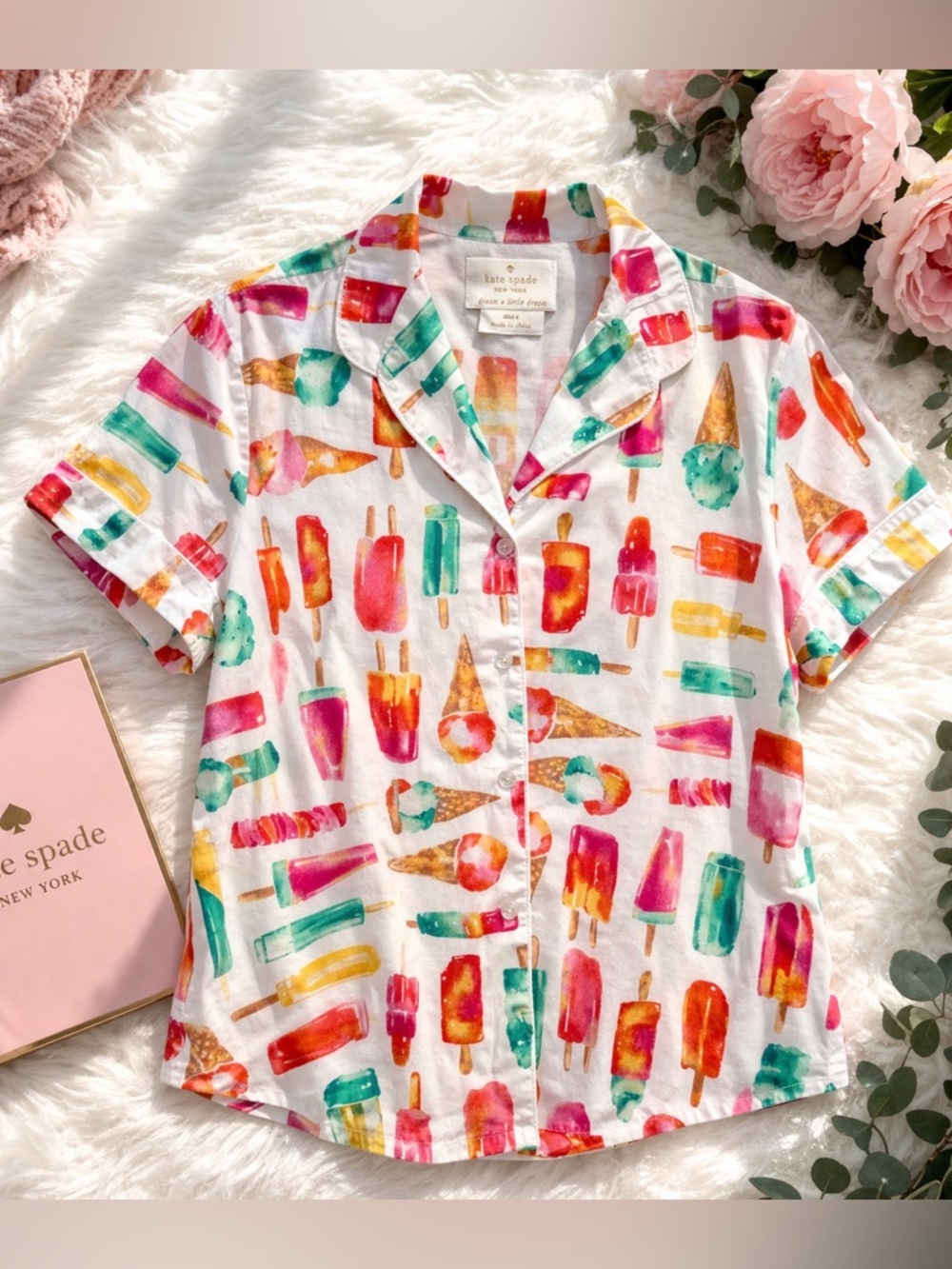Kate Spade Popsicle Print Pajama Top Button Front Size S